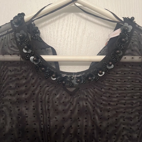 Zara Black Sheer Tunic with Embellished Neckline Size S - Picture 2 of 4